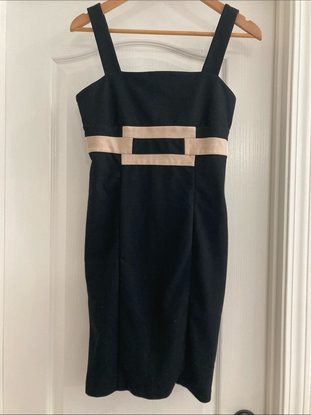Black and Beige Square-Belt geometric Square neckline Tank Sheath Dress